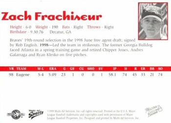 1999 Multi-Ad Macon Braves #NNO Zach Frachiseur Back