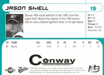1999 Multi-Ad Myrtle Beach Pelicans #15 Jason Shiell Back