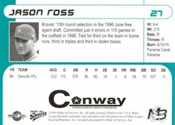 1999 Multi-Ad Myrtle Beach Pelicans #27 Jason Ross Back