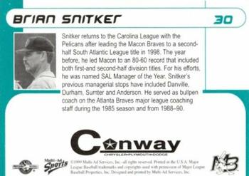 1999 Multi-Ad Myrtle Beach Pelicans #30 Brian Snitker Back