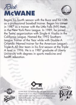 1999 Multi-Ad Salt Lake Buzz #6 Rick McWane Back