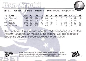 1999 Multi-Ad Somerset Patriots #1 Ken Arnold Back