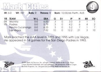 1999 Multi-Ad Somerset Patriots #9 Mark Ettles Back