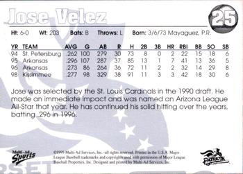 1999 Multi-Ad Somerset Patriots #25 Jose Velez Back