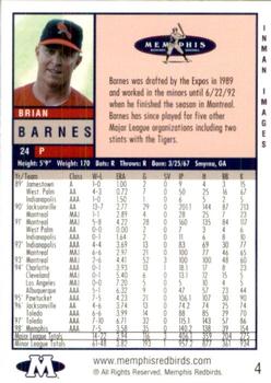 1999 Memphis Redbirds #4 Brian Barnes Back