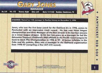 1999 Blueline Pawtucket Red Sox #1 Gary Jones Back