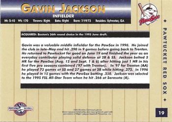 1999 Blueline Pawtucket Red Sox #19 Gavin Jackson Back