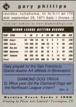 1998 Warning Track Albany-Colonie Diamond Dogs #10 Gary Phillips Back