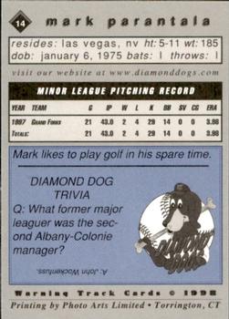1998 Warning Track Albany-Colonie Diamond Dogs #14 Mark Parantala Back