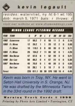 1998 Warning Track Albany-Colonie Diamond Dogs #18 Kevin Legault Back