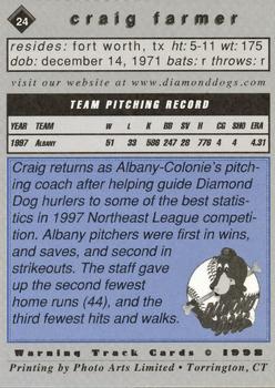 1998 Warning Track Albany-Colonie Diamond Dogs #24 Craig Farmer Back