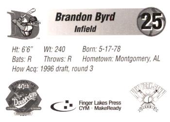 1998 Auburn Doubledays #NNO Brandon Byrd Back