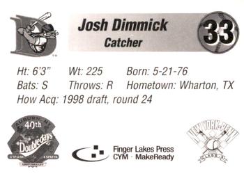 1998 Auburn Doubledays #NNO Josh Dimmick Back
