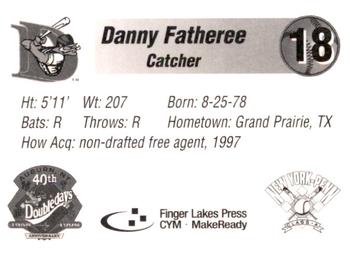 1998 Auburn Doubledays #NNO Danny Fatheree Back