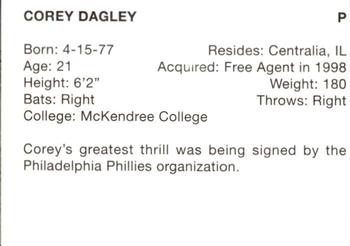 1998 Batavia Muckdogs #6 Corey Dagley Back