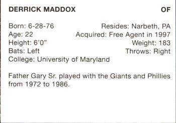 1998 Batavia Muckdogs #15 Derrick Maddox Back