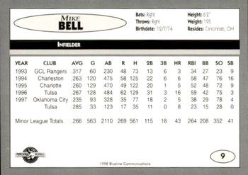 1998 Blueline Q-Cards Binghamton Mets #9 Mike Bell Back