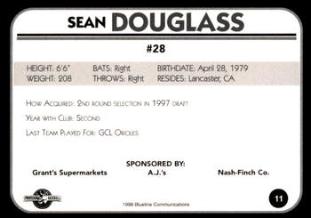 1998 Blueline Q-Cards Bluefield Orioles #11 Sean Douglass Back