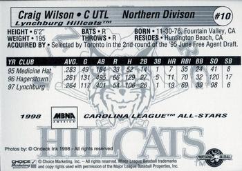 1998 Choice Carolina League All-Stars #10 Craig Wilson Back
