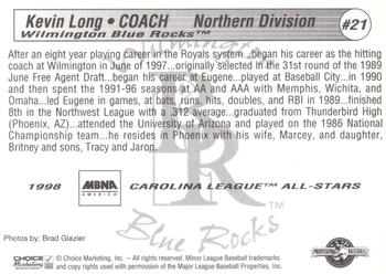 1998 Choice Carolina League All-Stars #21 Kevin Long Back