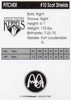 1998 Cedar Rapids Kernels #NNO Scot Shields Back