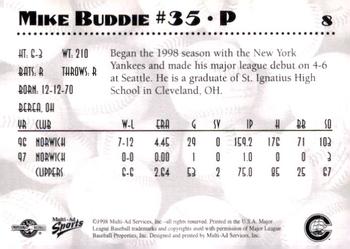 1998 Multi-Ad Columbus Clippers #8 Mike Buddie Back