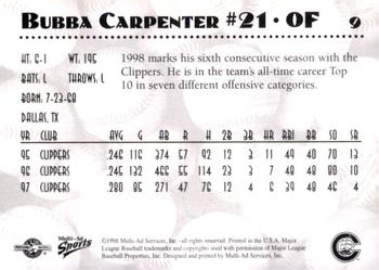 1998 Multi-Ad Columbus Clippers #9 Bubba Carpenter Back