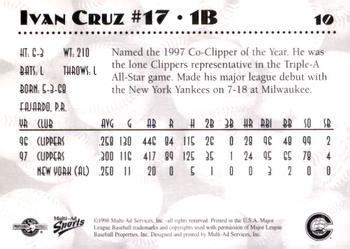 1998 Multi-Ad Columbus Clippers #10 Ivan Cruz Back