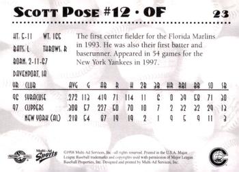 1998 Multi-Ad Columbus Clippers #23 Scott Pose Back