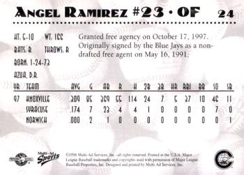 1998 Multi-Ad Columbus Clippers #24 Angel Ramirez Back