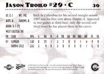 1998 Multi-Ad Columbus Clippers #30 Jason Troilo Back