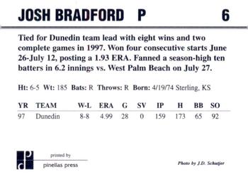 1998 Dunedin Blue Jays #6 Josh Bradford Back