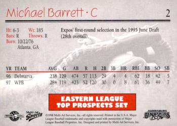 1998 Multi-Ad Eastern League Top Prospects #2 Michael Barrett Back