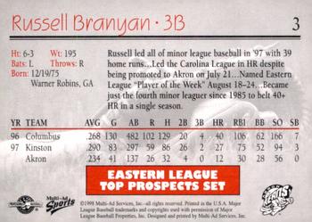 1998 Multi-Ad Eastern League Top Prospects #3 Russell Branyan Back