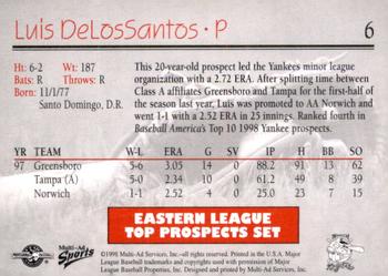 1998 Multi-Ad Eastern League Top Prospects #6 Luis De Los Santos Back