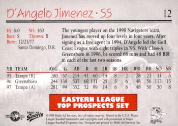 1998 Multi-Ad Eastern League Top Prospects #12 D'Angelo Jimenez Back