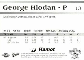 1998 Multi-Ad Erie SeaWolves #13 George Hlodan Back