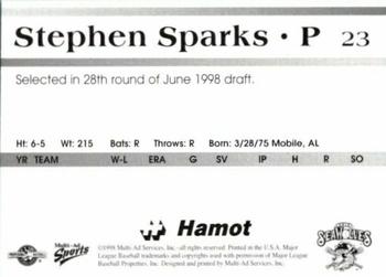 1998 Multi-Ad Erie SeaWolves #23 Stephen Sparks Back