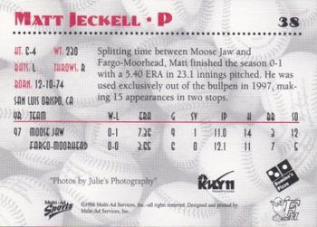 1998 Multi-Ad Fargo-Moorhead RedHawks #NNO Matt Jeckell Back