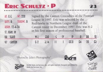 1998 Multi-Ad Fargo-Moorhead RedHawks #NNO Eric Schultz Back