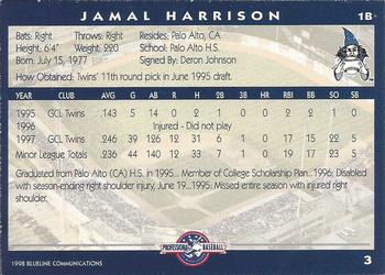 1998 Blueline Q-Cards Fort Wayne Wizards #3 Jamal Harrison Back