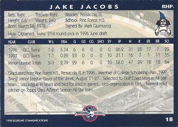 1998 Blueline Q-Cards Fort Wayne Wizards #18 Jake Jacobs Back