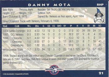 1998 Blueline Q-Cards Fort Wayne Wizards #21 Danny Mota Back