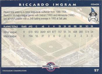 1998 Blueline Q-Cards Fort Wayne Wizards #27 Riccardo Ingram Back