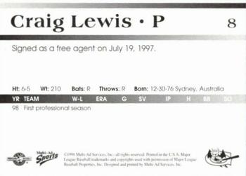 1998 Multi-Ad Greensboro Bats #8 Craig Lewis Back