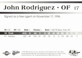 1998 Multi-Ad Greensboro Bats #17 John Rodriguez Back