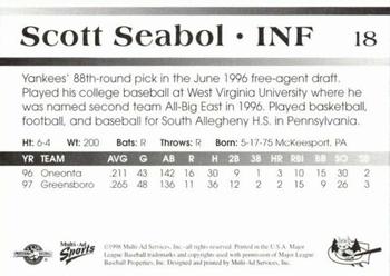 1998 Multi-Ad Greensboro Bats #18 Scott Seabol Back
