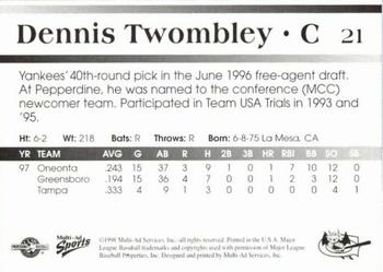 1998 Multi-Ad Greensboro Bats #21 Dennis Twombley Back