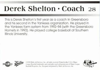 1998 Multi-Ad Greensboro Bats #28 Derek Shelton Back