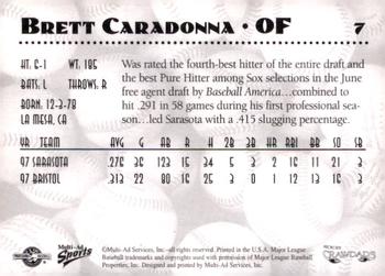 1998 Multi-Ad Hickory Crawdads #7 Brett Caradonna Back